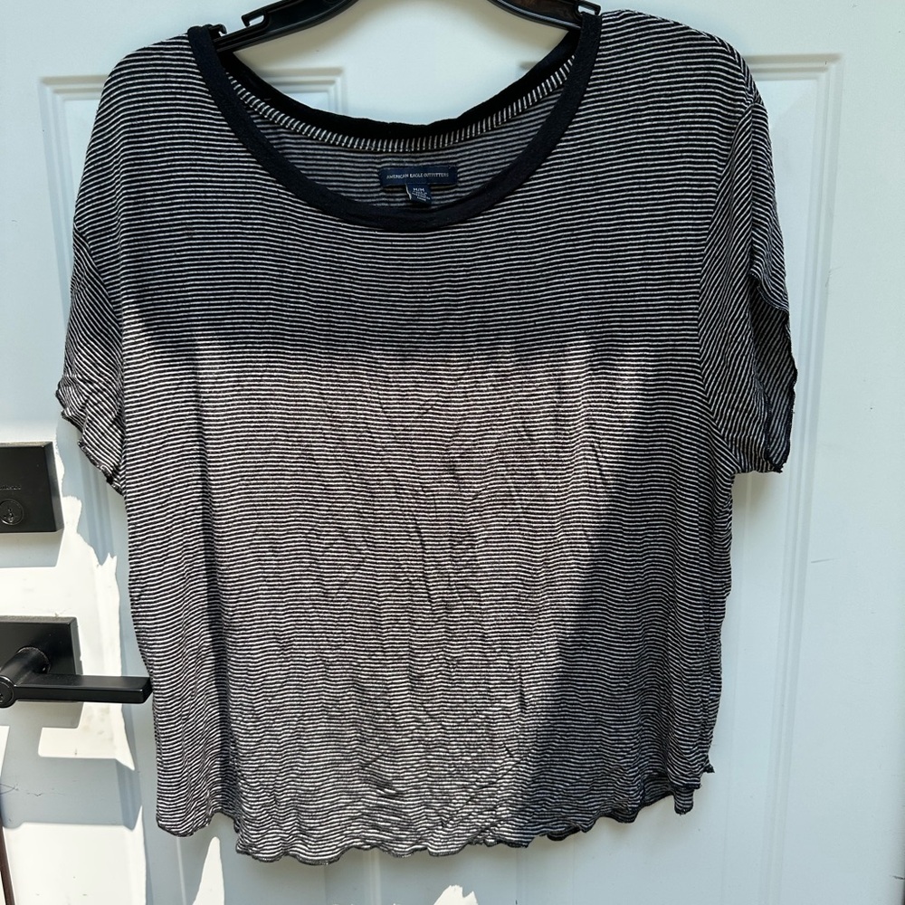 American Eagle Outfitters Black and White Striped Tee
